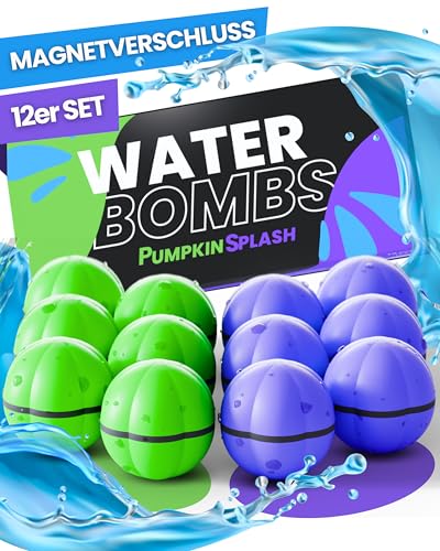 12x Wasserbomben wiederverwendbar in 2 starken Team-Farben [in 1 Sekunde befüllt] - Premium Silikon für RIESEN Spaß - magnetische Wasserbomben selbstschließend - Gartenspielzeug Kinder - Set