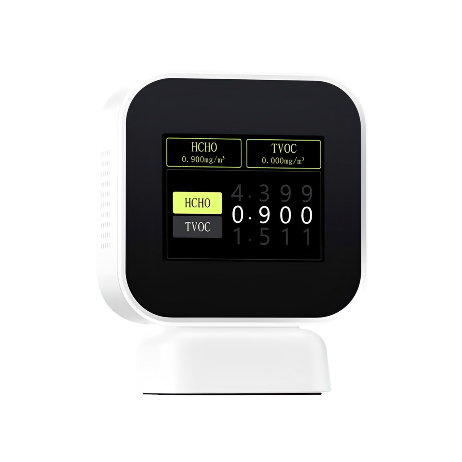 Medidor calidad aire formaldehído 5 en 1 air quality monitor Medición simultánea de HCHO y TVOC, la humedad del aire y la evaluación de riesgos, pantalla táctil 2,4", alerta automática.