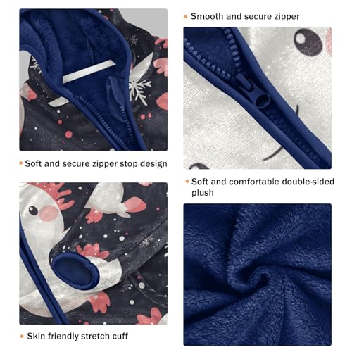 Cute Axolotl Snowflake Pattern Toddler Fleece Jacket Girl Boys Hooded Fleece Jacket Coat Warm Outwear Zip-up 3-10T3