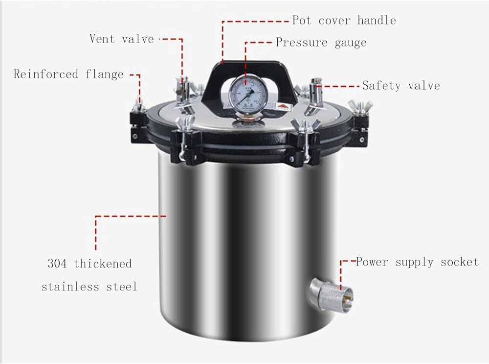 Máquina esterilizadora de Autoclave de Vapor a presión portátil de 24L Autoclave de Laboratorio de Tres válvulas para la prevención de Quemaduras en seco Vertical (24l)