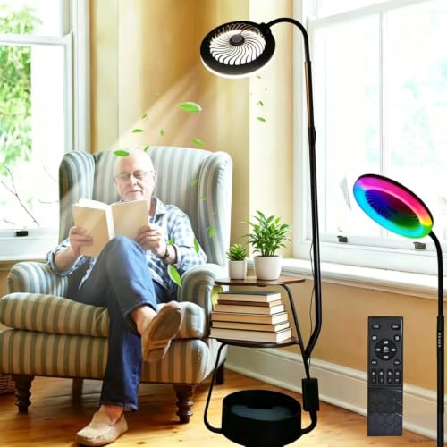 Image of Pedestal Fan with RGB Lights Dimmable Floor Standing Fan 3-Wind Speed