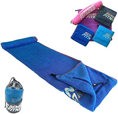 Gym, Fitness and Sports Towel | Multiple Activities, Premium Feel 100% Cotton Soft 550GSM, Men & Women | Zip Pocket, Carry Bag [Navy Blue]