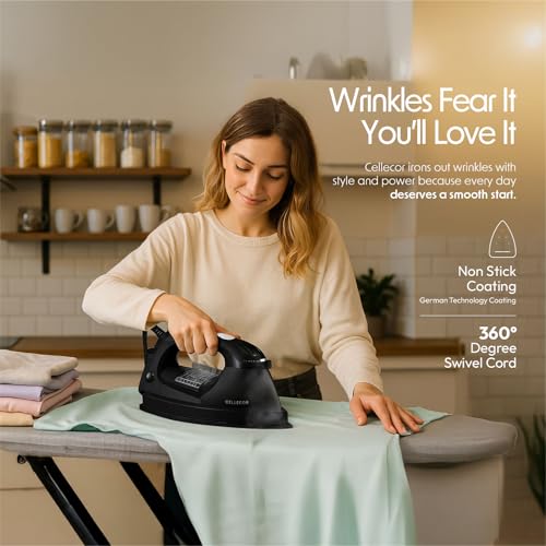Image of Cellecor CDIHW10-BK Glide 1000W Heating Power Heavy Electric Dry Iron (Black)