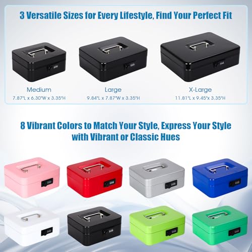 Image of KYODOLED Small Metal Combination Lock Box for Cash and Medication, 4 Pack | Keyless 3-Digit Lock, Removable Coin Tray, Storage for Bills and Small Items, Ideal for Gifting, 7.87 x 6.3 x 3.35 in, Black