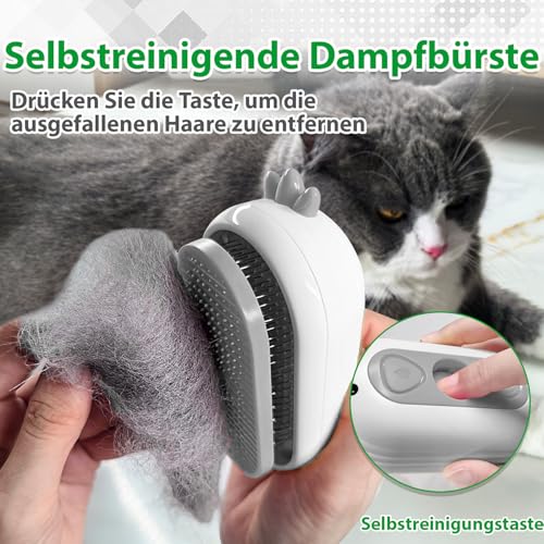 Katzenbürste mit Dampf & Auslöseknopf, Wiederaufladbar Dampfbürste von Katze Hunde, Spray Haustierhaar Bürste, Massage Steamer Kamm für Langhaar und Kurzhaar zum Entfernen Losem Fell und Schmutz