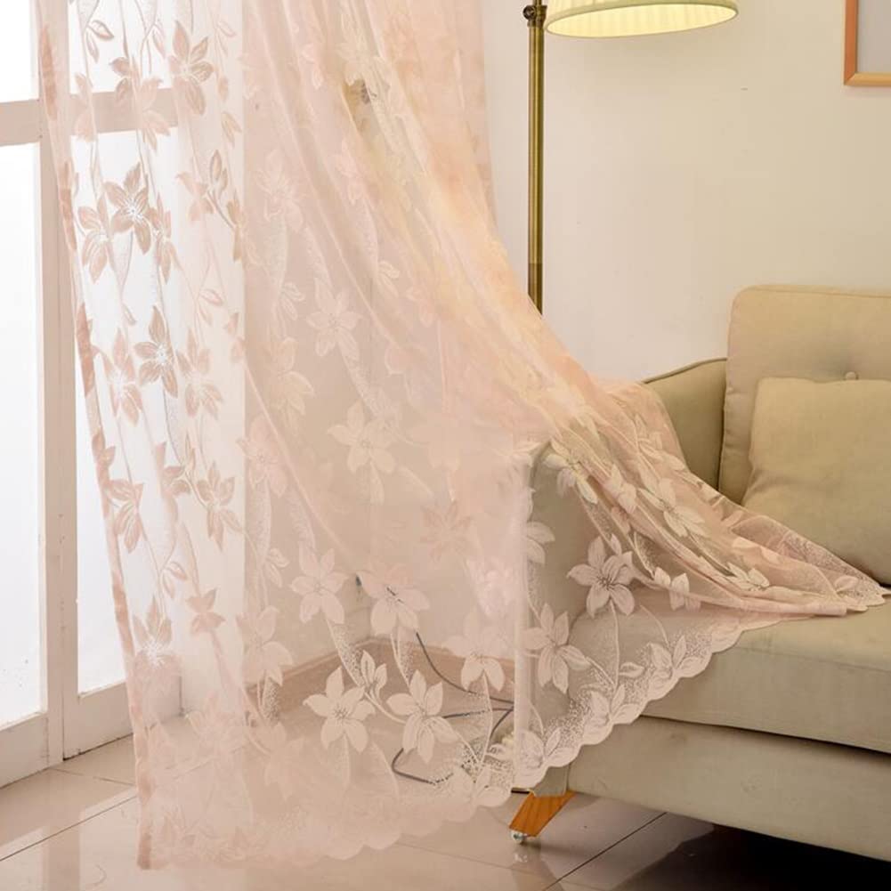 Tende di Pizzo Rosa per Le Ragazze della Camera da Letto, Floreale Voile Tenda Finestra Trasparente per Il Soggiorno Balcone, 1 Pannello (Size : WxH 200x270cm)