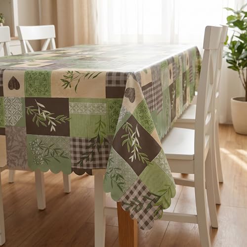 Image of Dakshya Industries PVC Waterproof Dining Table Cover 54x78 Inch for 6 Seater | Floral Printed Washable Oilproof Dustproof Table Cloth for Home Kitchen Dining Table (Copper Charm)