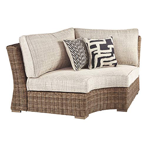 Signature Design by Ashley Beachcroft Outdoor Curved Corner Chair with Cushion, 2 Pillows, Performance Fabric, Resin Wicker, 18.5" Seat Height, Beige - image 3