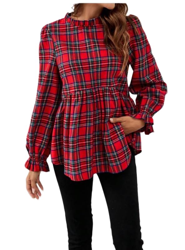 Patakadevi Women’s Red Checkered Winter Overcoat – 100% Wool Warm Plaid Long Sleeve Jacket with Notched Collar, Front Buttons & Side Pockets | Stylish Red Checks Winter Coat| Sizes S to 5XL-image-29