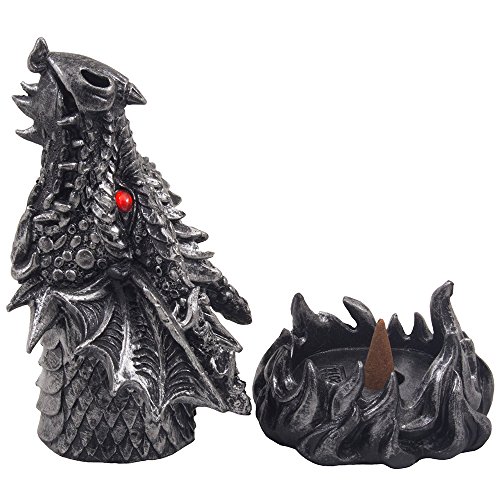 Magical Fire Breathing Dragon Head Incense Burner Holder for Scented Cones in Mythical Statues & Sculptures As Gothic Style Medieval Home Decor for Aromatherapy or Fantasy Gifts