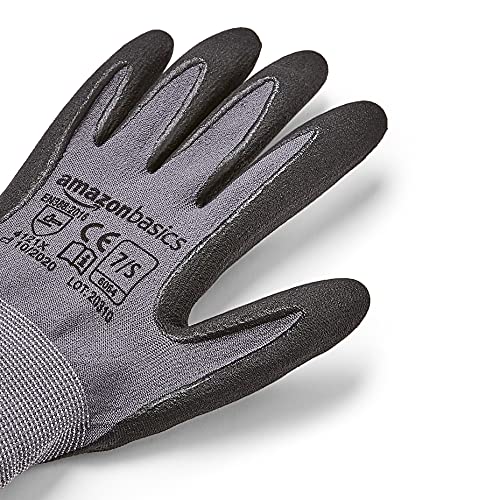 Image of Amazon Basics Micro-Foam Nitrile Coated Safety Work Gloves, Nylon Liner Fiber, Touch Screen Compatible, Grey, Size 7 (S), 6-Pack