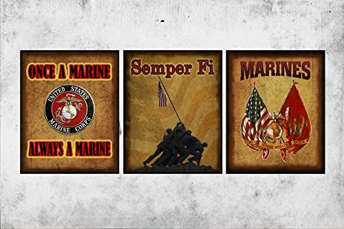 Set of 3 Marine Prints - Marine Corps Tribute USMC - Military Art Print 8x10 - Military Heroes - UNFRAMED - Frame and matting are for presentation only Officially Licensed #19527