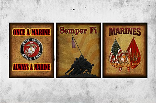 Set Of 3 Marine Prints - Marine Corps Tribute Usmc - Military Art Print 8X10 - Military Heroes - Unframed - Frame And Matting Are For Presentation Only Officially Licensed #19527 #TOP8