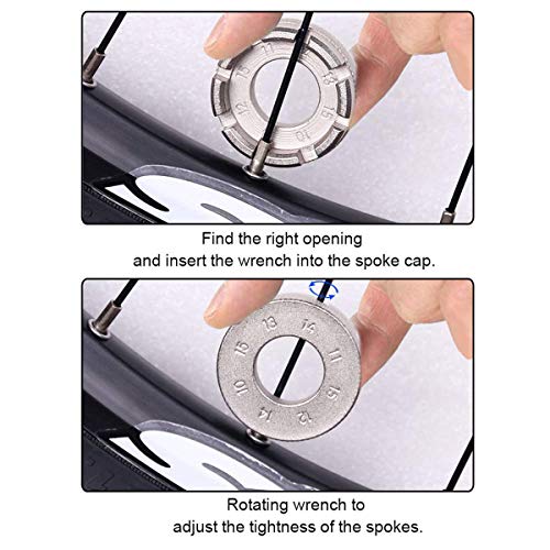 Goabroa Bike Spoke Wrench, Hard Steel 8-in-1 Hardened Steel Bicycle Rim Truing Kit for Precision Wheel Tension Adjustment, Compatible with 10/11/12/13/14/15G Spokes Nipples - Image 5
