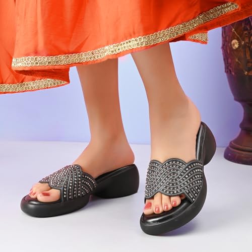 Image of Centrino Women's Sandals | Stylish Slip-On Sandals for Ladies |Elegant Slide Sandals with Butterfly Studded Embellishment Design | Lightweight and Durable Fashion Footwear (9310)
