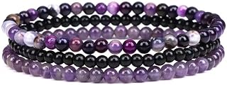 Amethyst Stress Relief Beaded Bracelet Set, Healing Crystal Beaded Bracelets,Natural Handmade Crystal Gemstones Beaded Bracelets,Meditation Yoga Stress Anxiety Relief Jewelry Gift