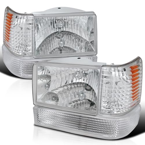 Spec-D Tuning Chrome Housing Clear Lens Headlights + Bumper Lights + Corner Lamps Compatible with 1993-1996 Jeep Grand Cherokee, Left + Right Pair Headlamps Assembly