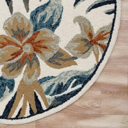 Image of Sifa Carpet Traditional Floral Round Area Rug - Hand-Tufted New Zealand Wool Circular Carpet for Dining Room & Bedroom Weight -6 Pund, Size-3x3 Feet (36x36 Inch Round)
