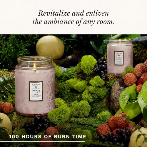 Image of Voluspa Panjore Lychee, Large Candle Jar, 18 oz, 100 Hour Burn Time, Coconut Wax for Clean Burning, Handcrafted in the USA