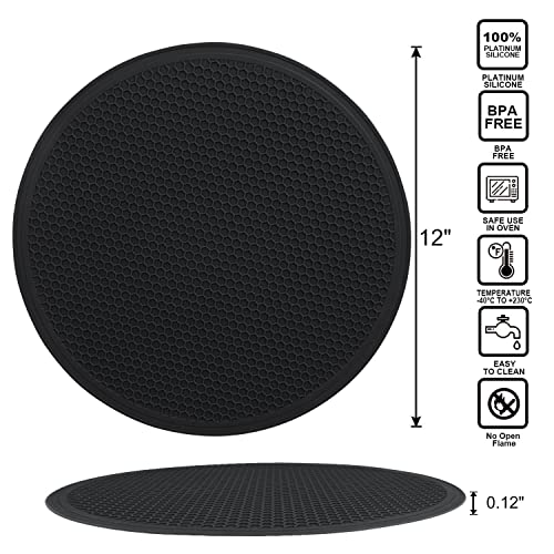 Image of Silicone Microwave Mats, 12 inch Extra Large Multi-Use Microwave Mat Heat Resistant Silicone Trivet Mat Pot Holders Hot Pads for Kitchen, Silicone Cover Pad for Microwave Oven Hot Pot Pans, Black 2Pack