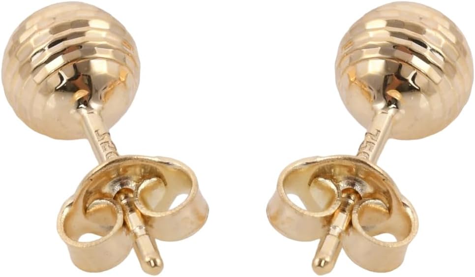 Diamond Cut Solid Ball Earrings for Women 18k Yellow Gold Jewelry Wedding Birthday Gifts for Her