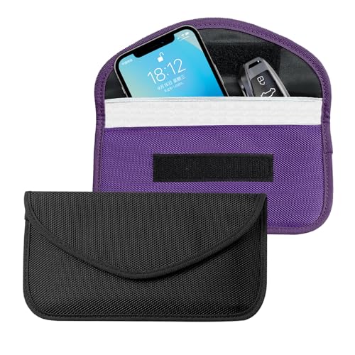 Lyxheth 2PCS Faraday Bags for Car Key and Cell Phone, Signal Blocking Bag, Faraday Key Fob Protector, Universal Cell Phone Privacy Card Protection Car Accessories for Anti-Thefting (Black+Purple)