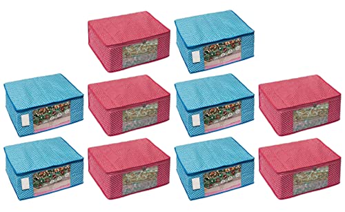 Image of Lehenga Bag|Lehenga Cover | Cotton Saree Cover Closet Orgnizer /Saree Bags for Wardrobe Orgnizer Clothe Covers | Cotton Set | Bag(Pack of 10, Pink + SkyBlue)