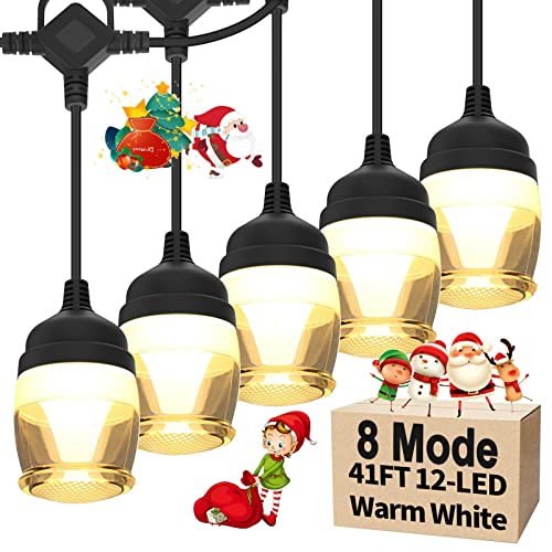 Christmas Lights Outdoor Decorations String Lights 41FT LED String Lights Outdoor Waterproof String Lighting 2700K Warm String Lights for Outside Patio Backyard Porch (12 Shatterproof Bulbs, 8 Mode)