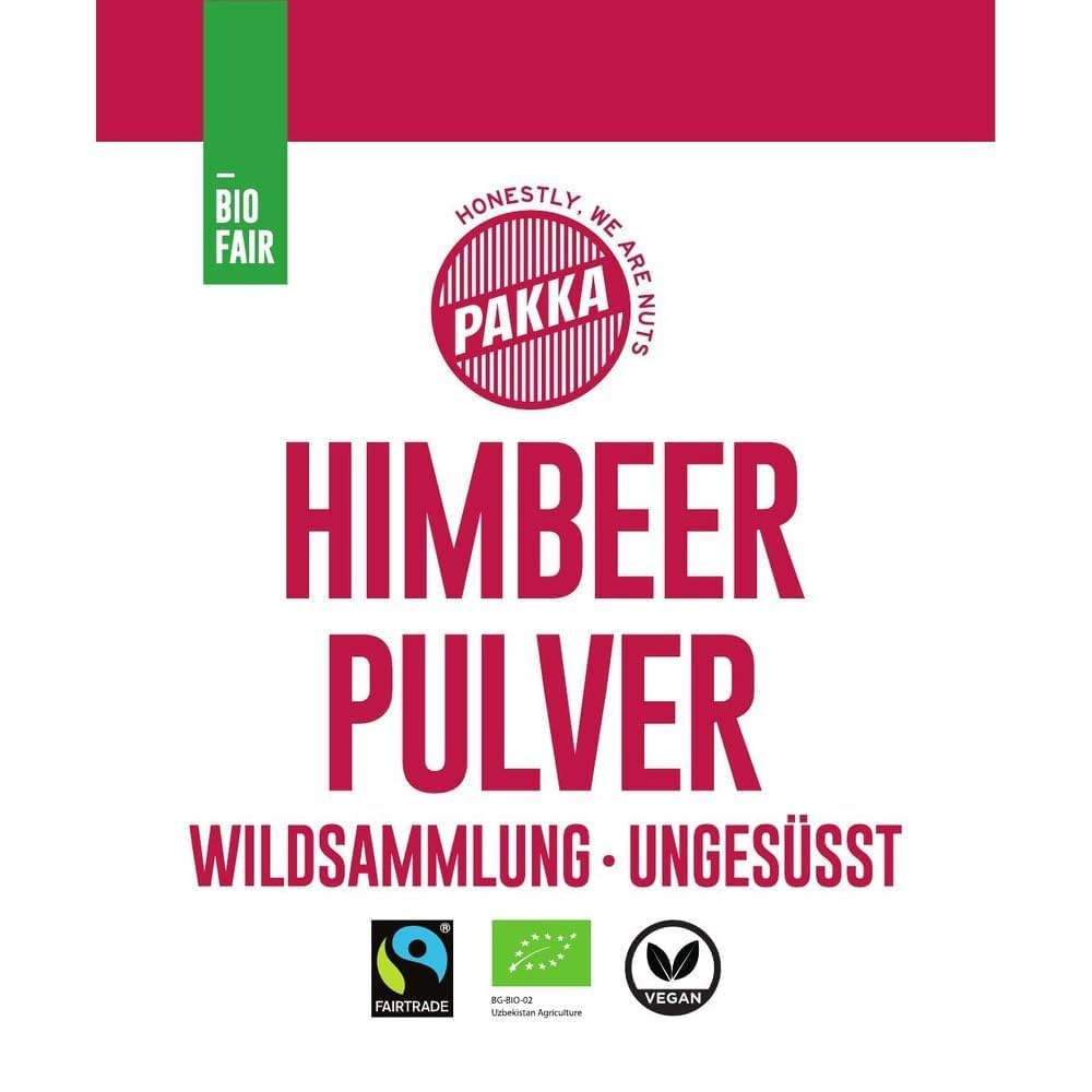 PAKKA - Bio Fairtrade Himbeeren Pulver, Himbeerpulver, sonnengetrocknet, ungeölt, ohne Schwefelzusatz und ungesüßt, aus Wildsammlung, direkt von Kleinbauern aus Samarkand in Usbekistan, vegan 750g