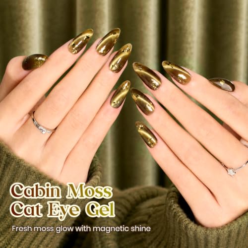 Image of Beetles Olive Green Cat Eye Gel Nail Polish, Cabin Moss 15ml Fall Gel