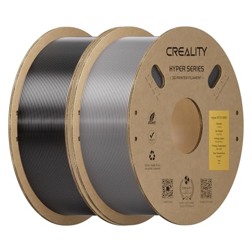 Creality Hyper PETG Filament Bundle 1.75mm 2KG for K1 Max/Ender 3 V3 SE/KE, 3D Printer Filament PLA Designed for High Speed 30-600mm/s, Dimensional Accuracy +/- 0.03 mm (Black&Grey 2-Pack)
