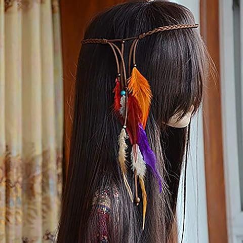 Morebrave Indian Peacock Feather Headbands Boho Headpieces Colorful Headdress Handmade Festival Hair Accessories for Women and Girls Cover