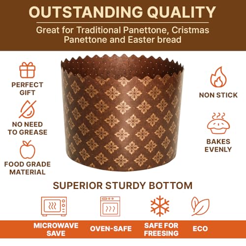 Kulich-Form, Paska-Osterbrotformen, 340 ml, Brot, Papierform, braun, antihaftbeschichtet, Panettone-Papier-Backformen, universal, braunes Design, B 10 x H 8 cm