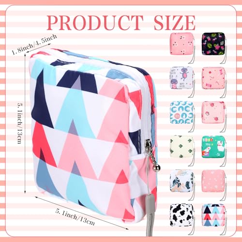 Image of Paterr 12 Pcs Sanitary Napkin Storage Bag Set Portable Period Pouch with Lanyard for Menstrual Pad Bags Back to School First Period Gift for Teen Girls(Chic Style)