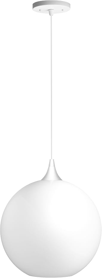 Solus 12" Modern Contemporary Globe Pendant Light, Adjustable Hanging Light Fixture, White Shade, White Finish