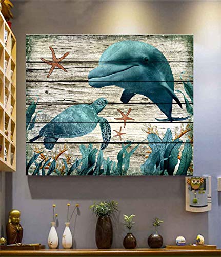 Bathroom Wall Decor Ocean Sea Wall Art Green Turtle And Dolphin Pictures Artwork Painting Ocean Decor Canvas Prints Nautical Bathroom Art Pictures Canvas Wall Art Decor Canvas Framed Prints Bedroom Ready To Hang 12 X 18Inch. #TOP4