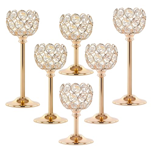 Crystal Candle Holders 2 Set of 6 - Gold Vintage