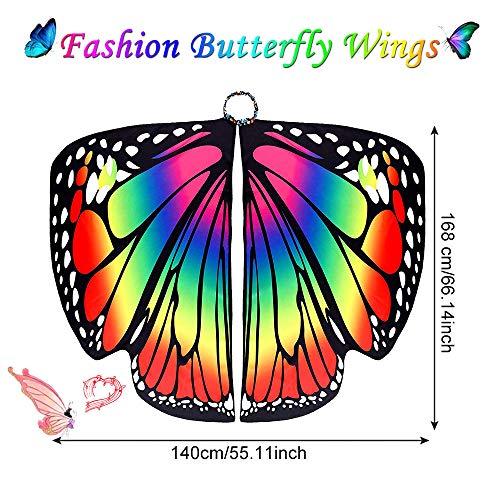 Emageren Vlindervleugelsjaal voor dames, vlindervleugels, volwassenen, zachte stof, accessoires voor carnaval, Pasen, party, dans, meerkleurig, 168 x 135 cm - Image 3