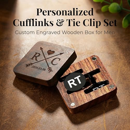 Mancuernillas personalizadas inicial para hombre con caja grabada miniatura 2