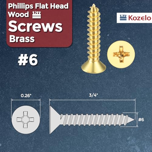Juego de 40 tornillos para madera Phillips cabeza plana de latón #6x3/4 amarillo miniatura 2