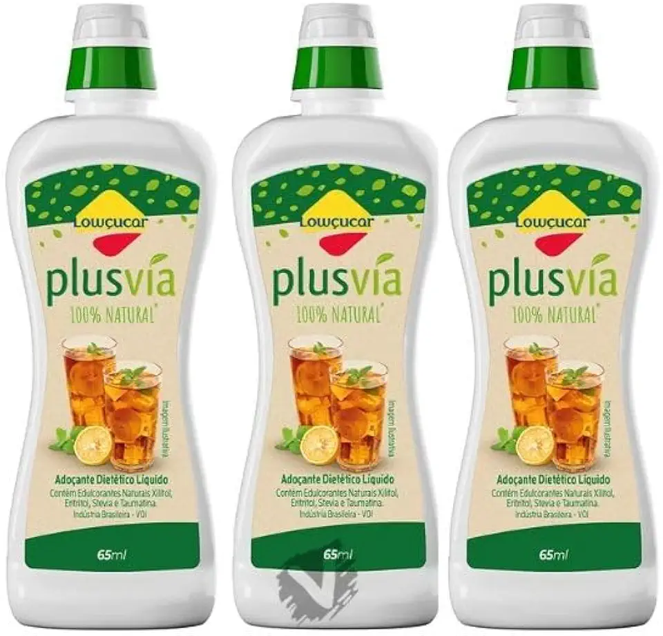 Kit 3 Adoçante Liquido Diet Lowçucar 100% Natural Plusvia 65ml