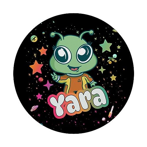 YARA - Adorable girl name with cute Alien PopSockets Swappable PopGrip, Black - Image 3