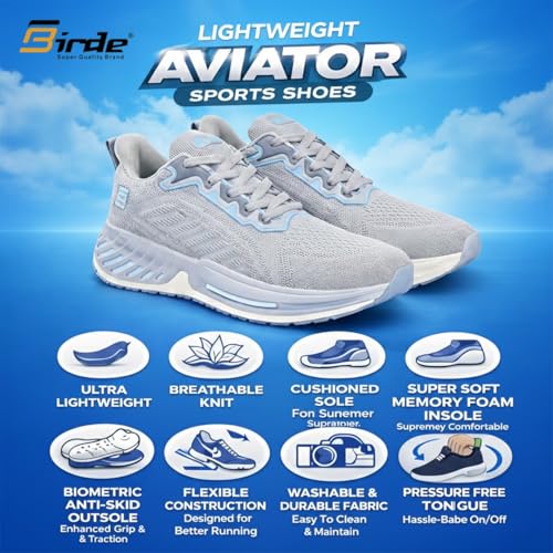 Image of Birde Men's Sports Shoes for Gym, Walking, & Running Lightweight Comfortable Sports Shoes | Colour - Grey EVA-TPR-TPU Jaquard Knit Sports Shoes