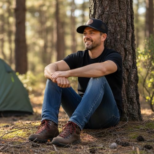 Image of LINDO Trucker Hat [ GO Outdoors Design ] for Men and Women: Mid Profile Cap with Breathable Mesh Back and Adjustable Snap