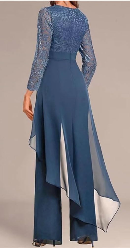 Madre della Sposa Pantaloni Suit Set 2 PC Chiffon & Pizzo Abito Ospite di Nozze ith Strass 3/4 Maniche