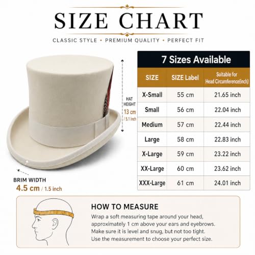 Image of Wool Top Hat for Men Women Topper Hat Mens Tall Tophat Christmas Costume
