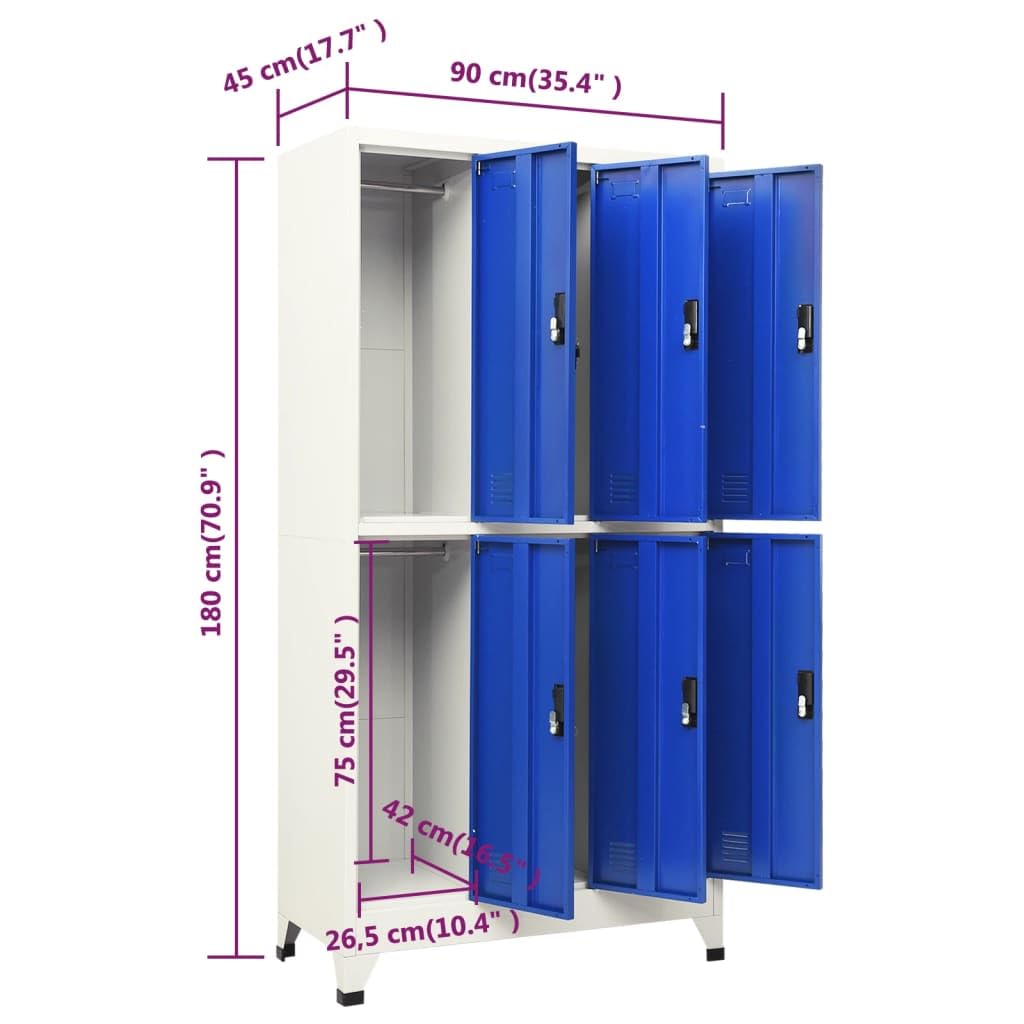 vidaXL Armoire à Casiers Classeur Meuble de Rangement d'Equipements de Sport Produits de Nettoyage Bureau Gris et Bleu 90x45x180 cm Acier