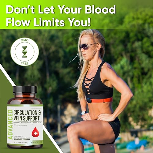 Image of Best Blood Circulation Supplements and Vein Support-Blood Flow, Leg Circulation, Heart Health, and Varicose Veins.With Butcher's Broom, and Diosmin.Helps reduce swelling & Discomfort In Legs.90 Caps.