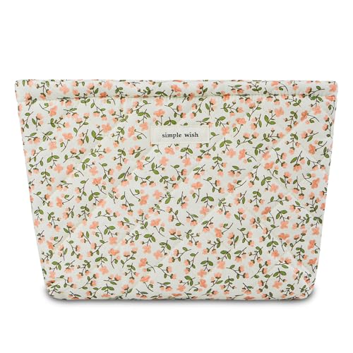 Quilted Cotton Makeup Bag, Puffy Coquette Cosmetic Pouch for Women Teens Girls, Large Travel Toiletry Organizer, Cute Aesthetic Zippered Clutch