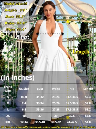 Image of ChiaoLezhee Deep V Neck Dress, Halter Maxi Dresses, Vacation Date Night, Sexy for Women Corset Flowy Wedding Guest Drop Waist
